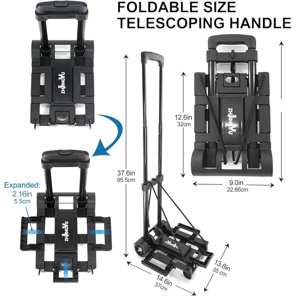 ZHINGYU Mini Folding Transport 2 Wheel Hand Trolley Portable Dolly Black